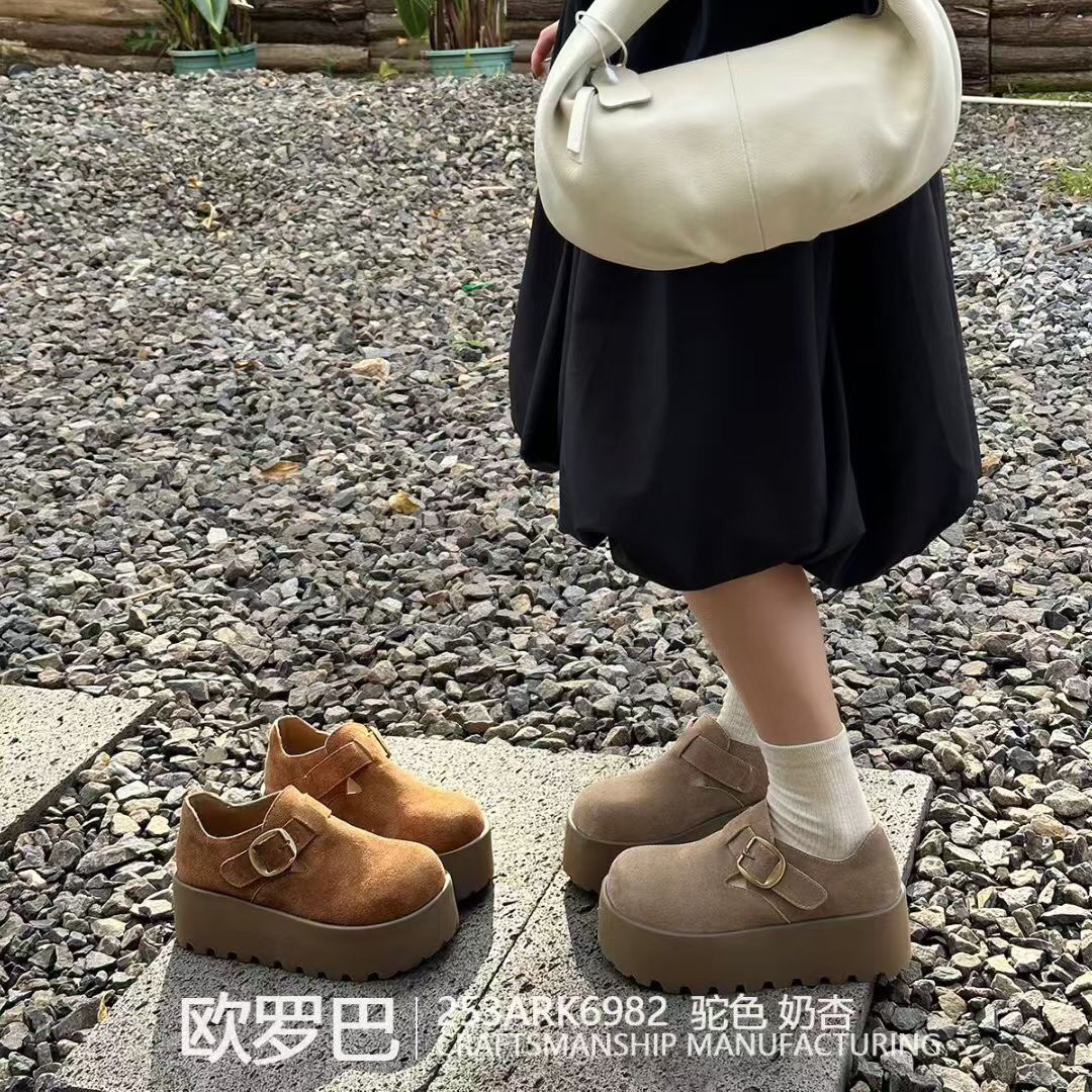 秋季防水台胶粘松糕厚底时尚休闲勃肯鞋