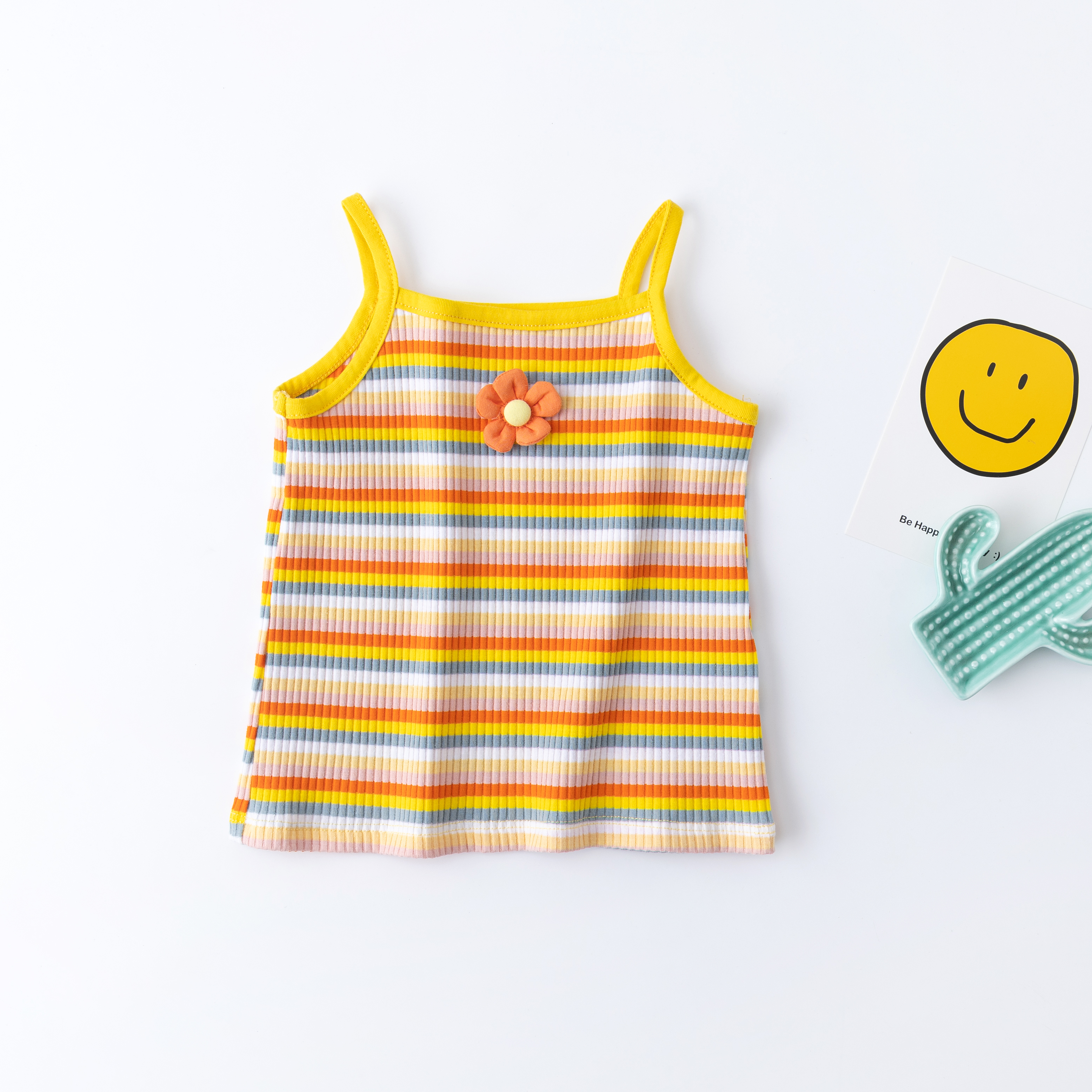 小花吊带童装T恤儿童短袖2024新款夏装女童条纹背心洋气甜美吊带