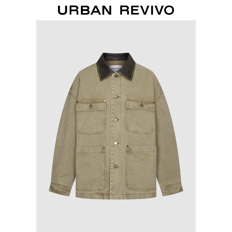 UR2025冬季新款女装流光风拼接翻领多口袋棉服外套UYL150073
