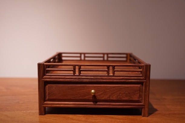 国标红木缅甸酸枝桌面收纳盘储物盒摆件茶盘单抽屉