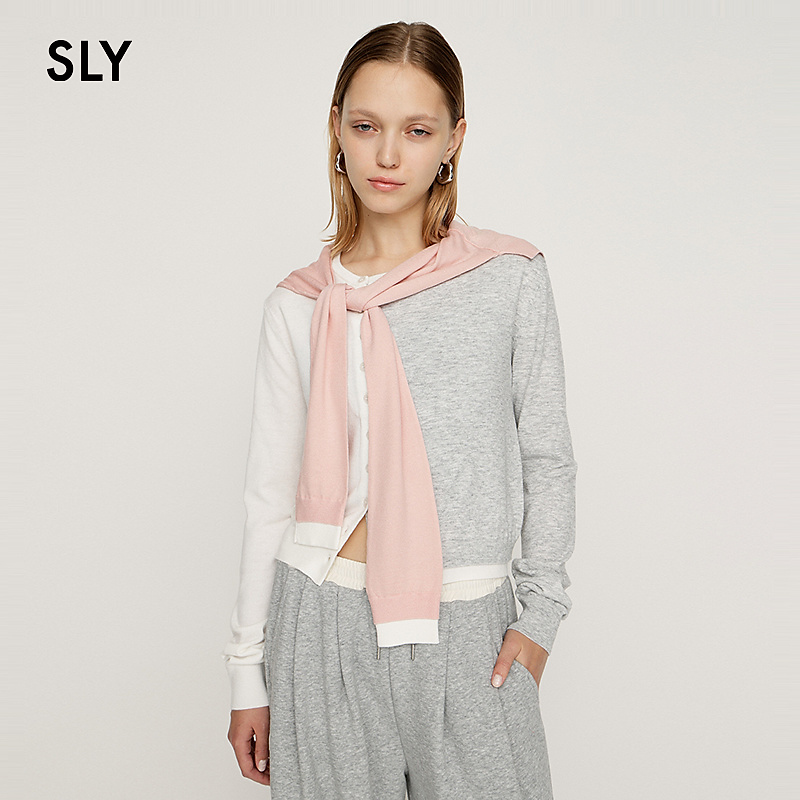 2025冬季甜酷慵懒风撞色拼接假两件针织开衫030IAZ70-4281