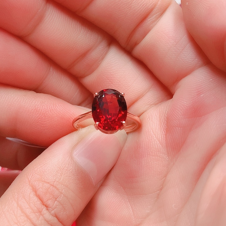 石榴石戒指银S925镶嵌9✖️11