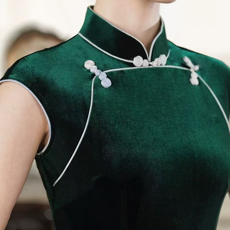 340中式复古优雅花色气质旗袍裙