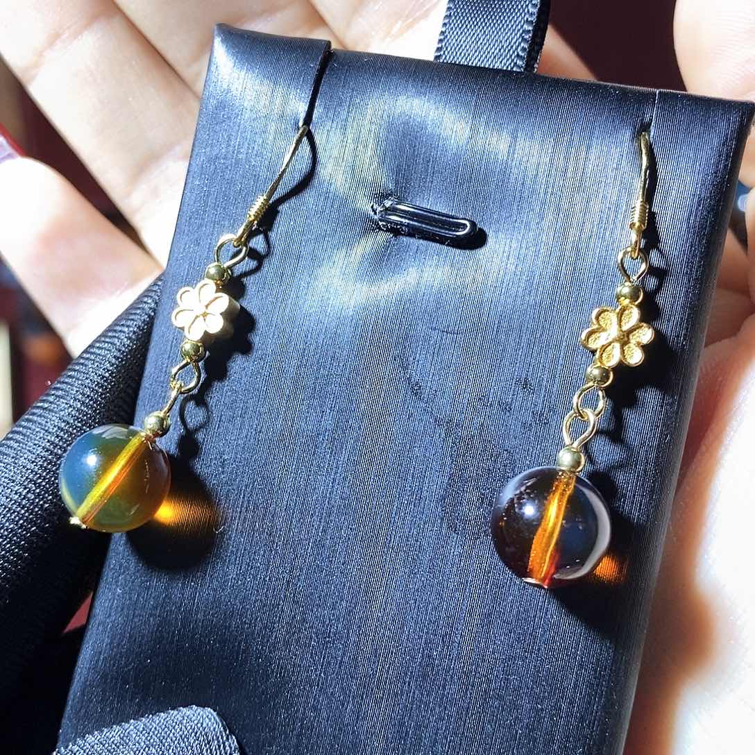 蓝珀裸石银S925镶嵌红蓝妖色约9.8耳钉