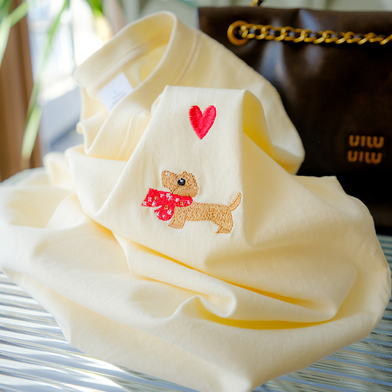 唐允刺绣纯棉白色短袖t恤女2025新款爆款女装洋气时尚半袖t恤短袖