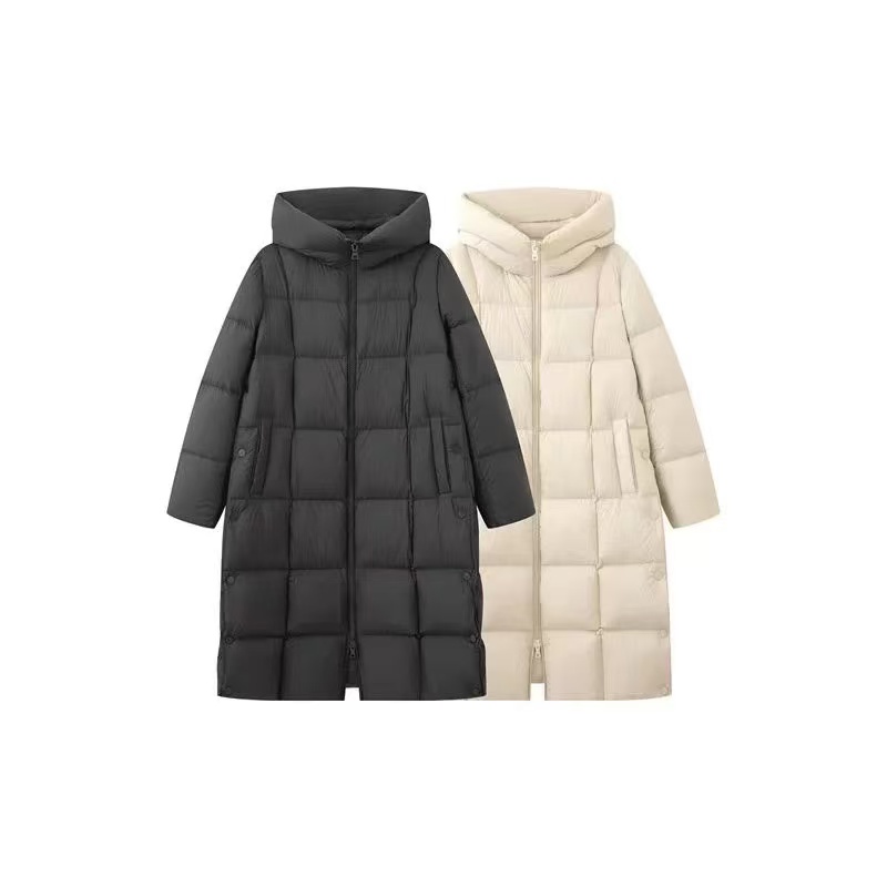 艾家羽绒服|经典H版型长款白鸭绒羽绒服004110