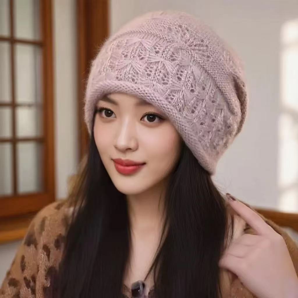 帽子百搭冬季包头帽女士冬季加厚毛线帽冷帽卷檐抽绳帽（蝴蝶抽绳）