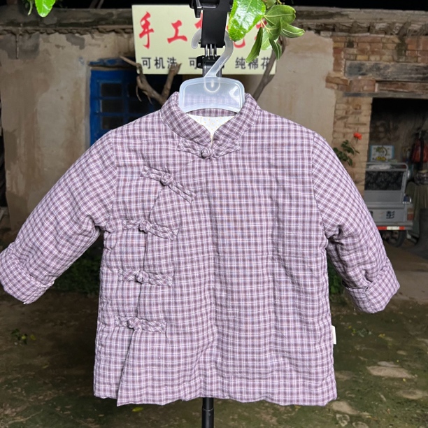 暖姥姥-儿童手工棉花衣手缝棉花袄男女宝宝盘扣中式棉花填充格子
