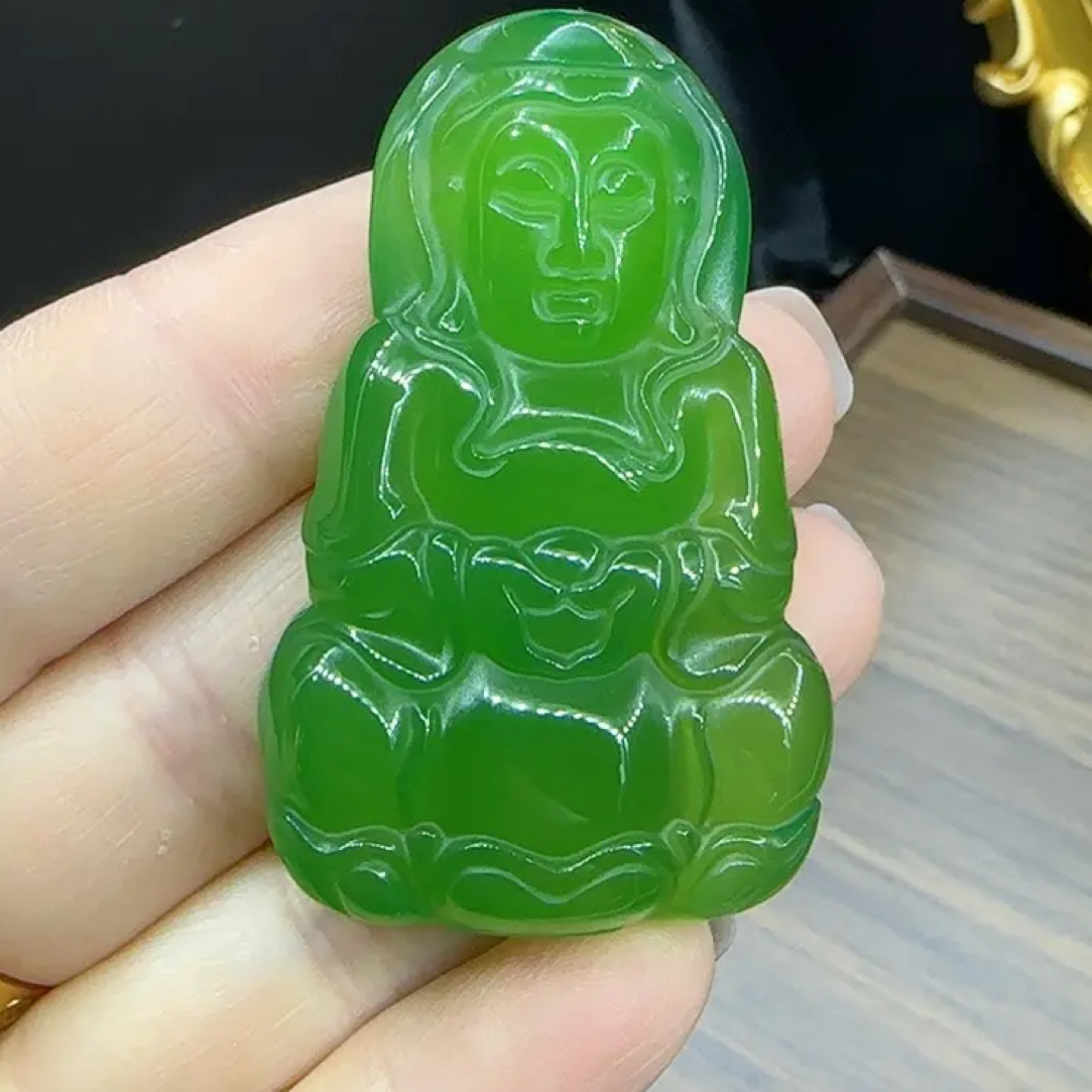 天然玉髓高冰满绿男士观音吊坠高档小众精品玉石