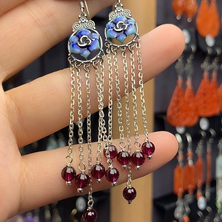 石榴石（芬达石）耳饰银S925镶嵌养*堂