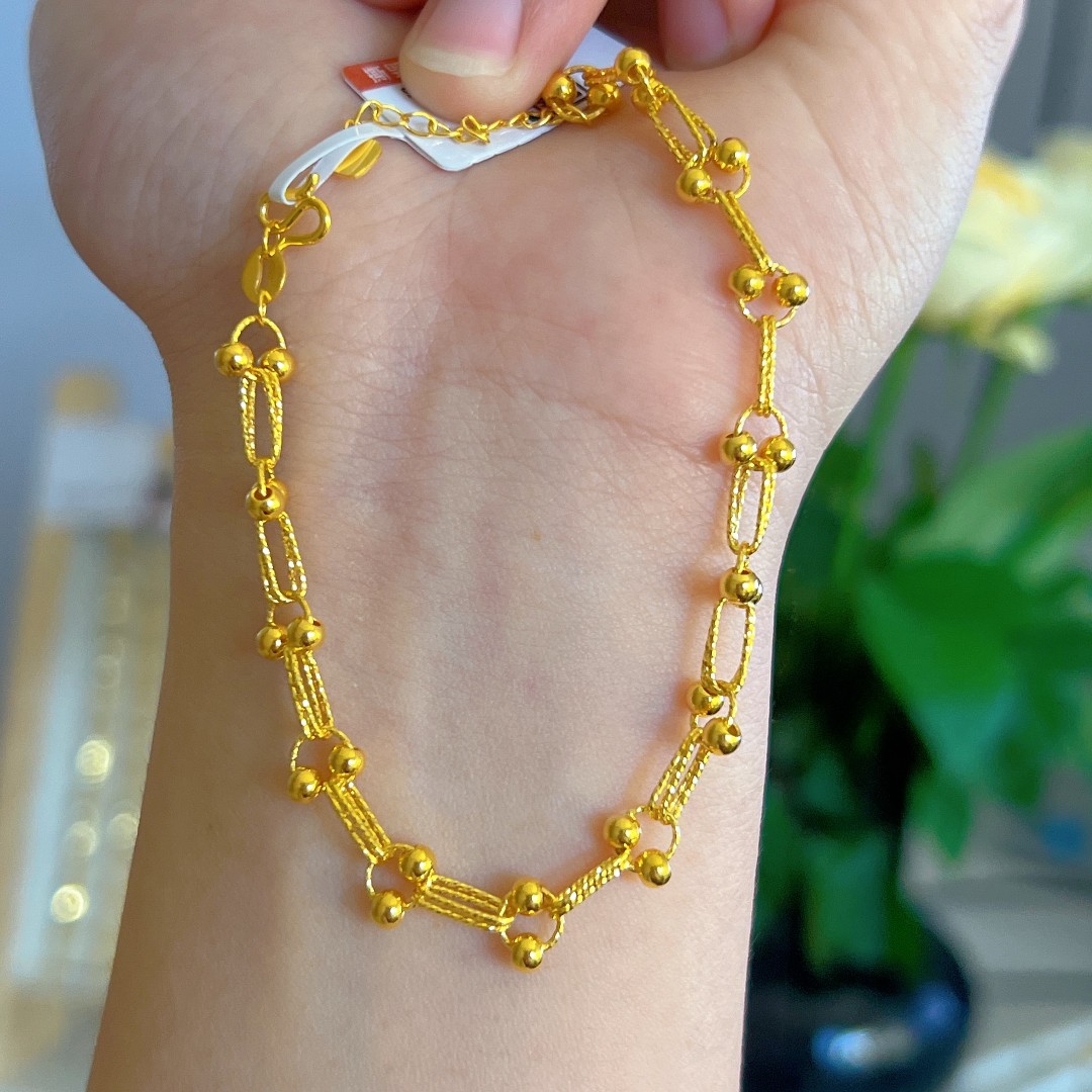 不支持七天无理由【拉丝光珠环环相扣黄金手链】足金999多样性发一