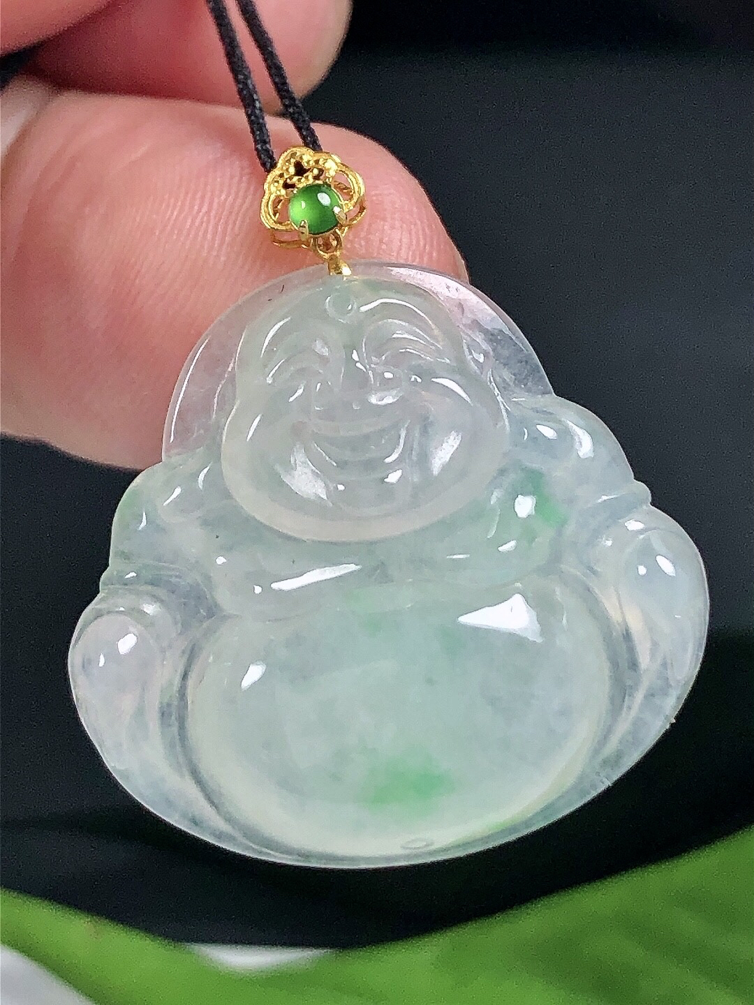 缅甸天然翡翠A货，18K金扣镶嵌正冰种飘阳绿佛公吊坠、冰透老坑正品