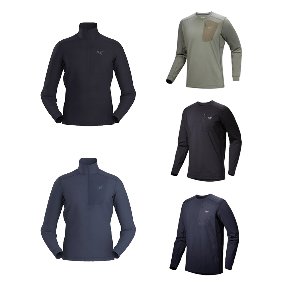 始祖鸟 Rho LT Zip 纯色立领/圆领logo印花抓绒半拉链长袖tee