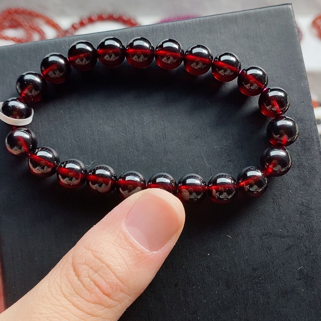 石榴石手链未镶嵌8.8mm精品酒红