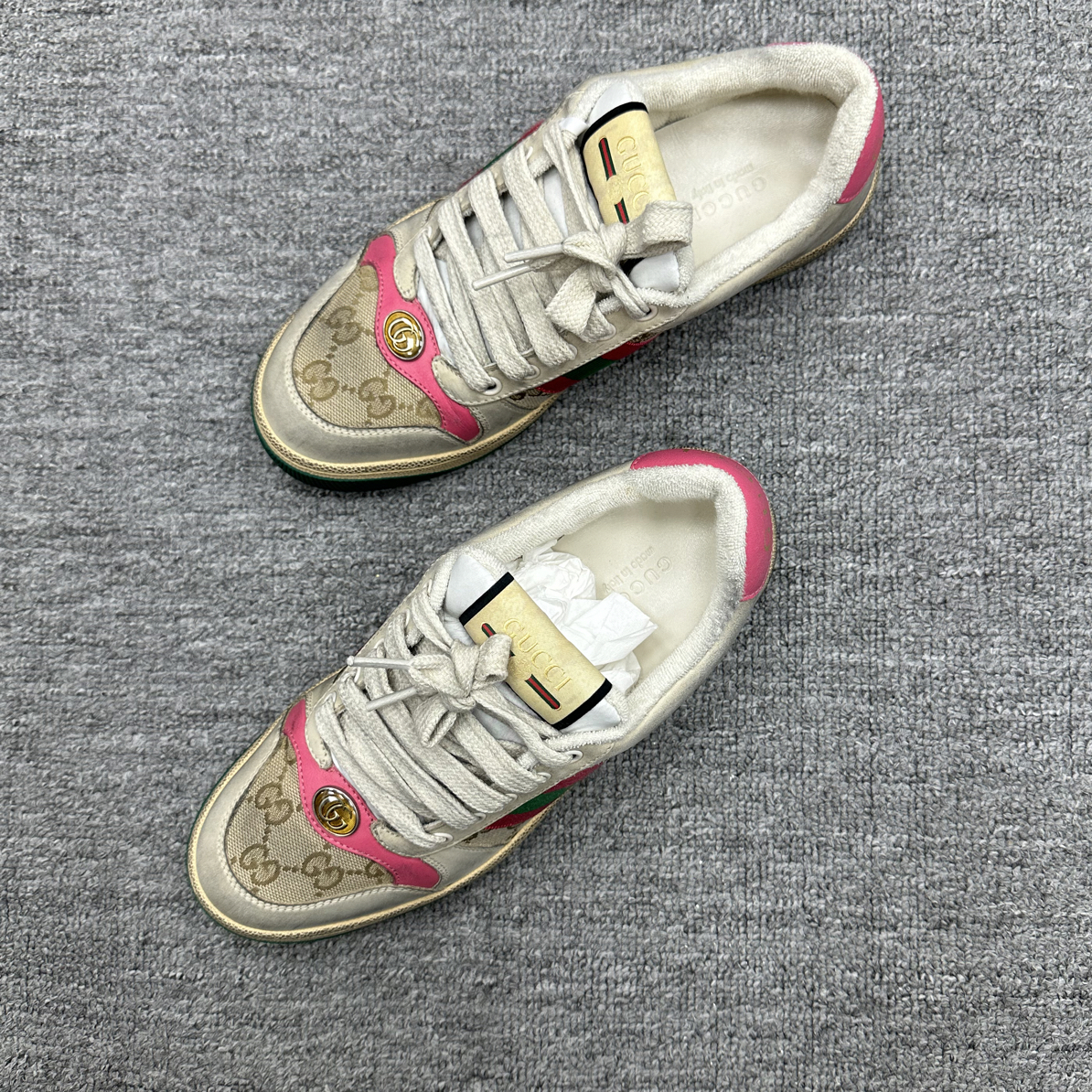 99新 GUCCI/古驰 37.5 gucci 白粉做旧板鞋 全新