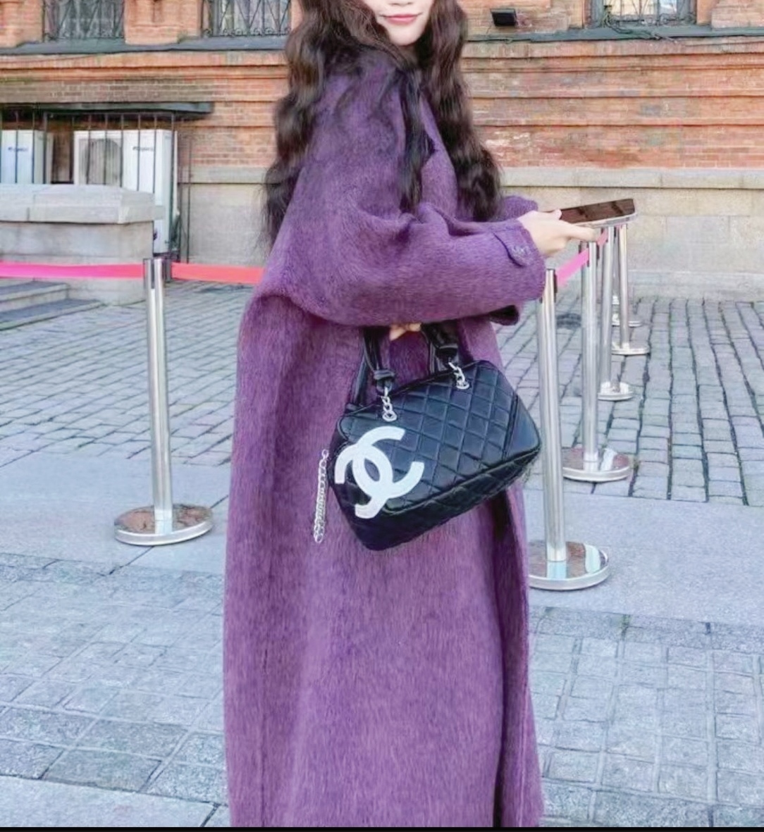 紫色高级感双面苏力羊驼绒大衣女长款冬季新款韩系气质大衣外套