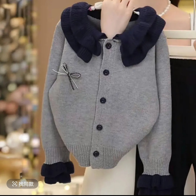 2025新款女童中大童秋冬针织小蝴蝶结简约毛衣