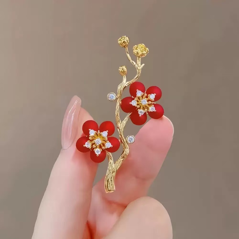 铜合金合成锆石胸针 【踏雪寻梅】精品高端胸花