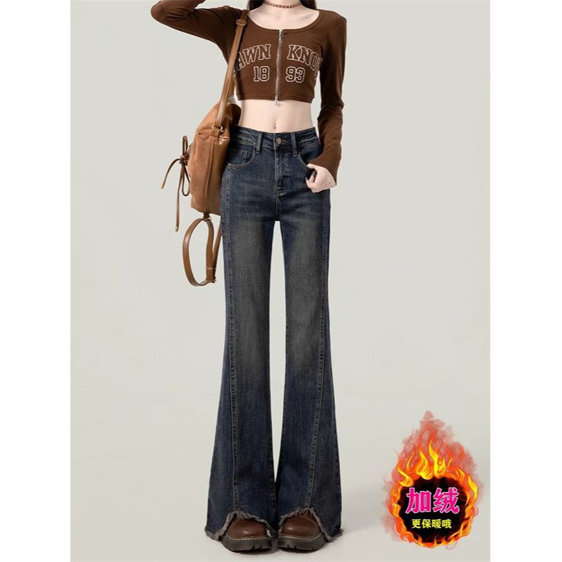 胖颖专属大码冬季新款复古美式微喇叭牛仔裤马蹄拖地长裤0123