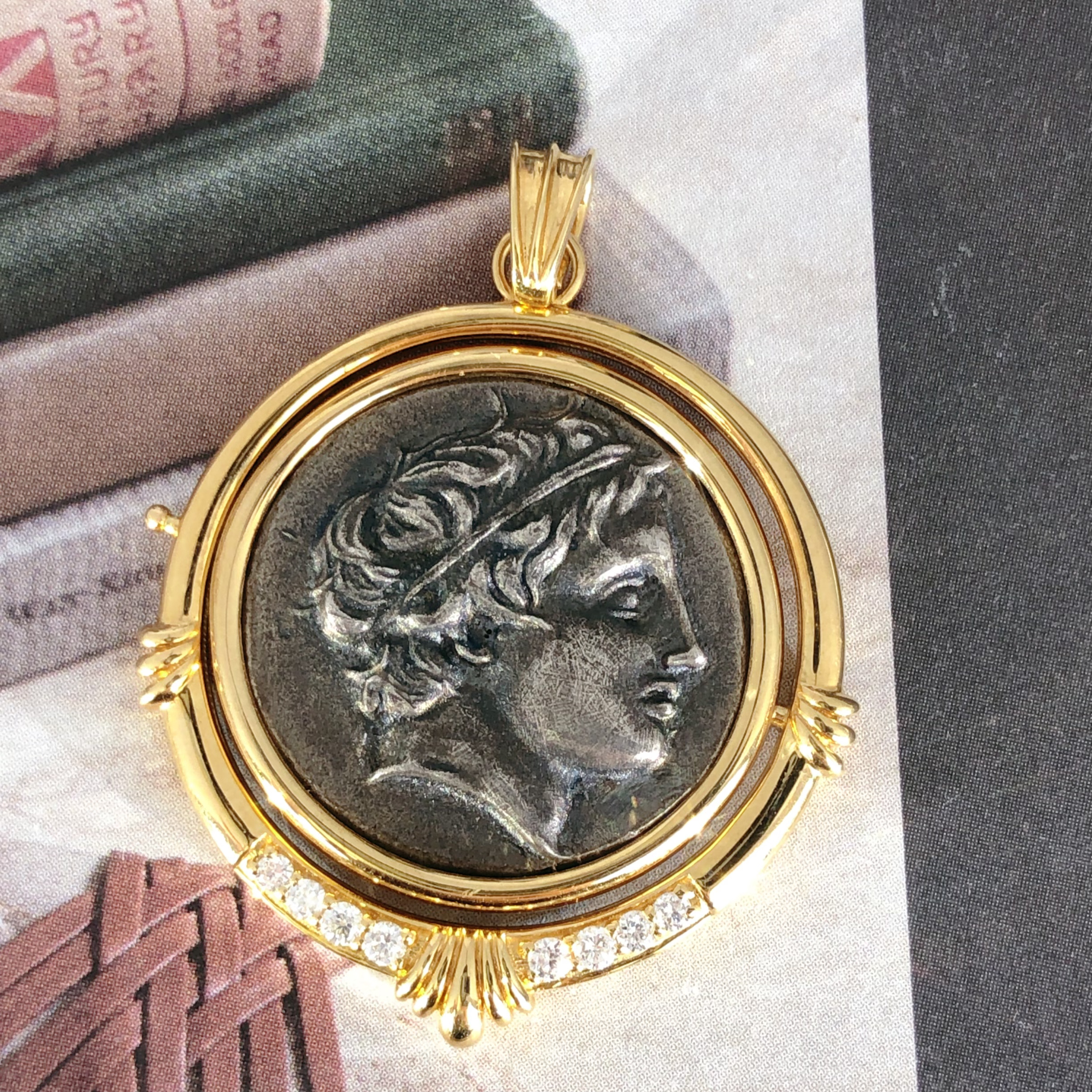 【皇冠轻奢】18k金 | 钻石镶嵌马其顿国王古币（复刻古币）吊坠 31mm