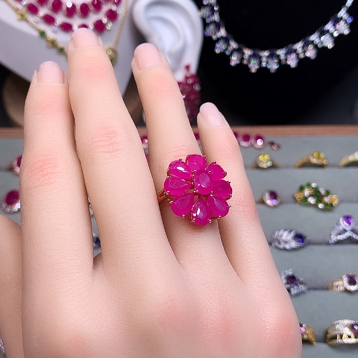 戒指红宝石银S925镶嵌