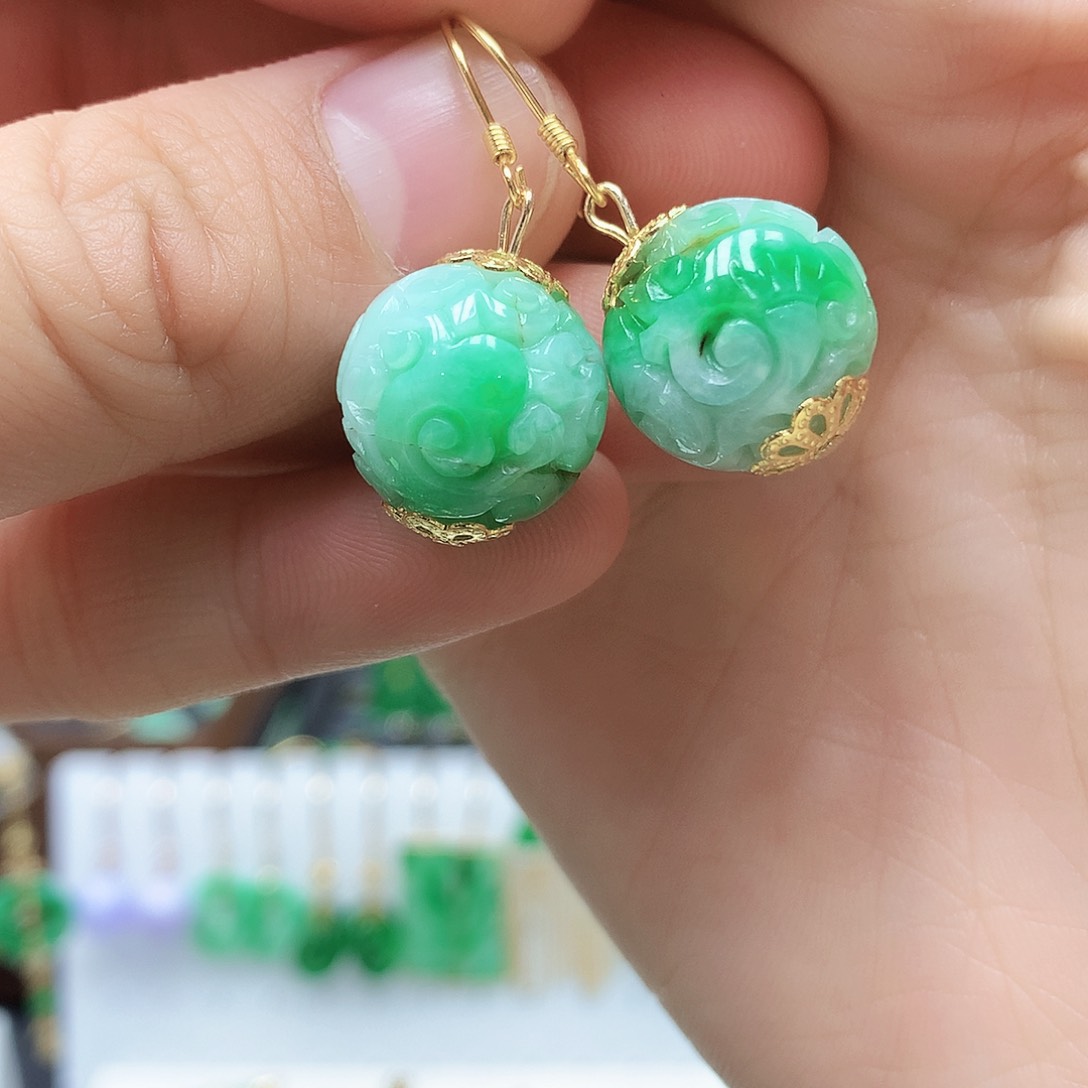 翡翠耳饰银S925镶嵌耳饰