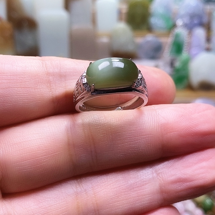 和田玉戒指银S925镶嵌