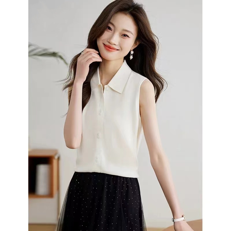 【数兰朵】100%超细羊毛 早春精纺背心打底气质无袖衬衣领时尚百搭
