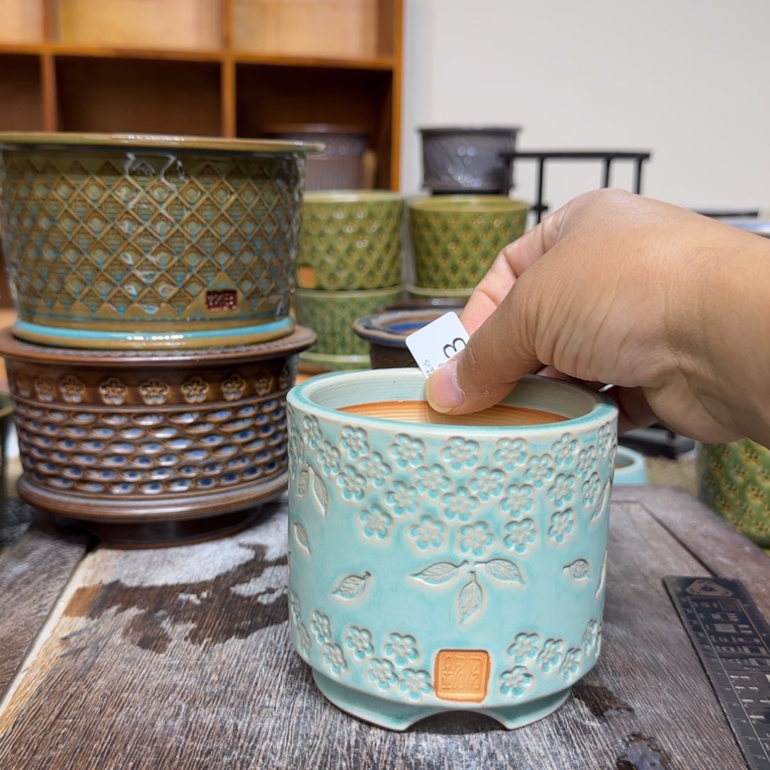 红***蓝手工花盆 123 内口口径 8.5cm  