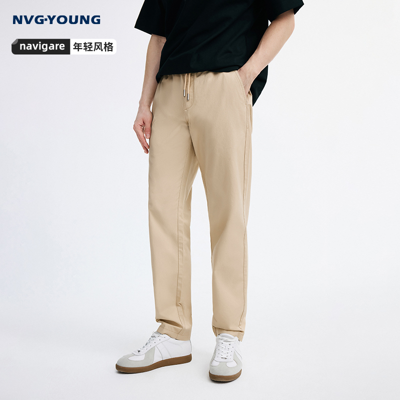 NVGYOUNG意大利小帆船卡其色休闲裤男士新款纯棉锥形裤抽绳裤子