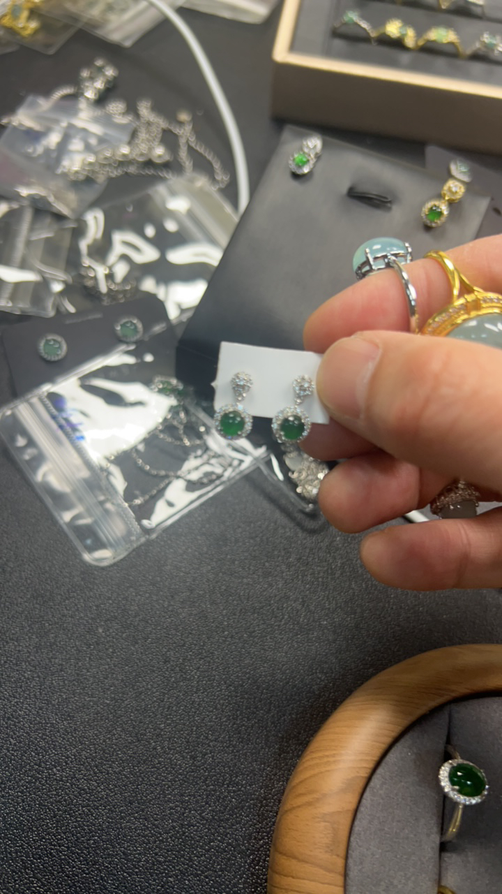 翡翠耳钉手工蓝色