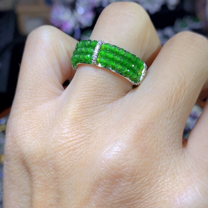 翡翠戒指银S925镶嵌天然翡翠