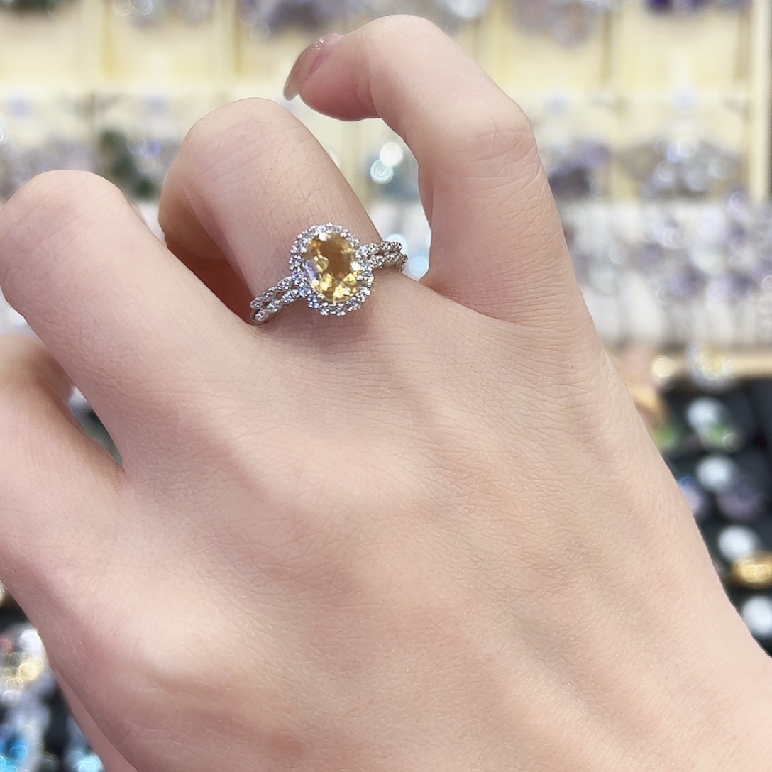 戒指黄晶银S925镶嵌