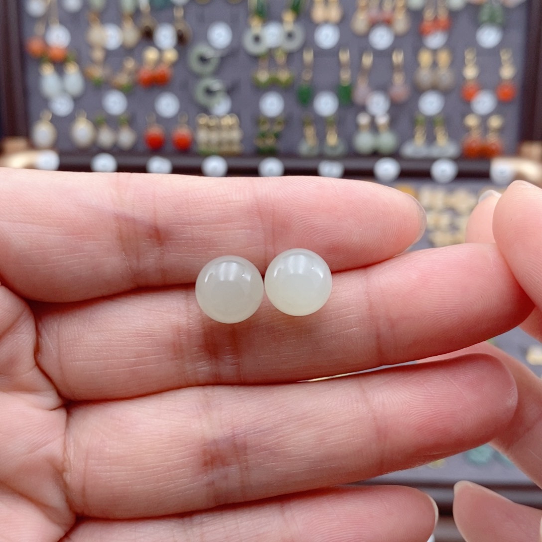 银S925镶嵌和田玉耳饰