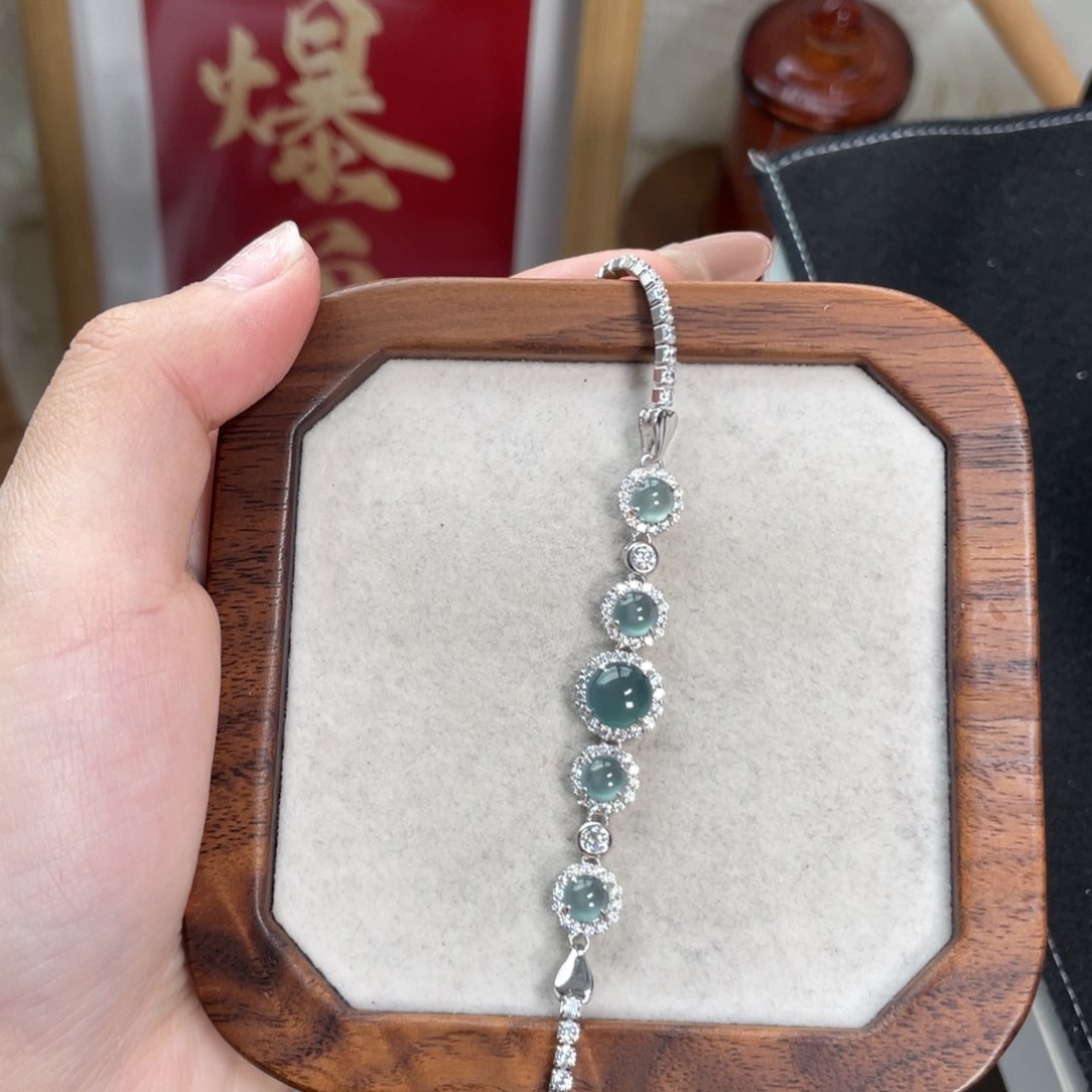 翡翠手链银S925镶嵌12458