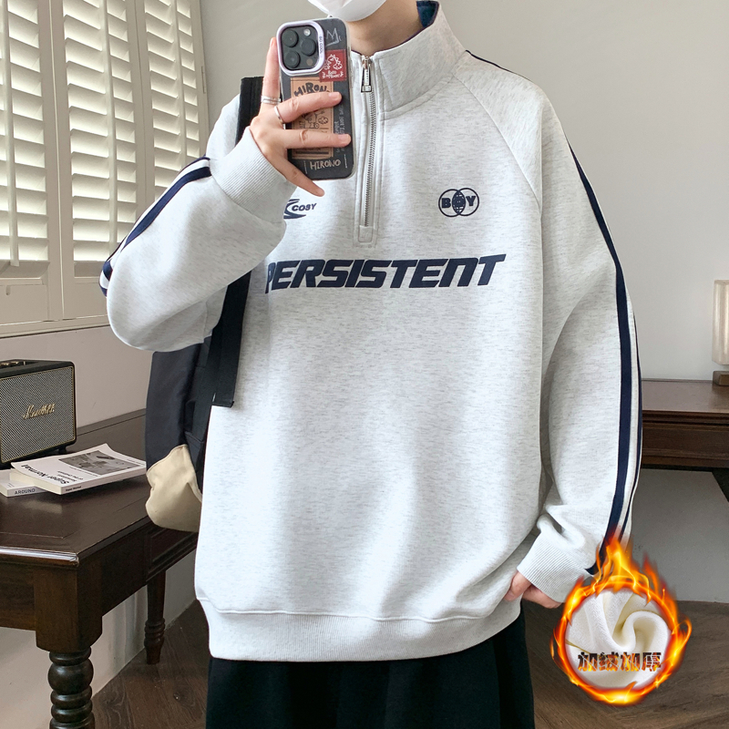 秋冬加绒加厚立领长袖青少年高领加绒卫衣圆领港风加绒百搭青少年