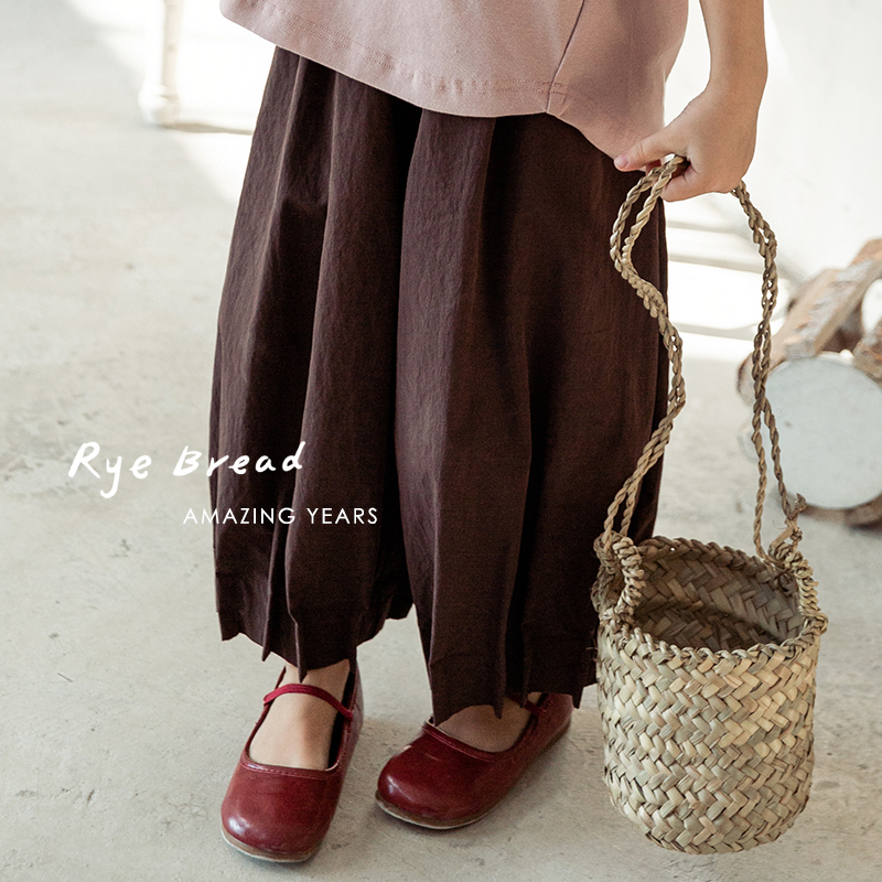 ryebread/黑面包童装韩系女小童皱褶裤脚设计宽松纯色休闲裤SA5夏
