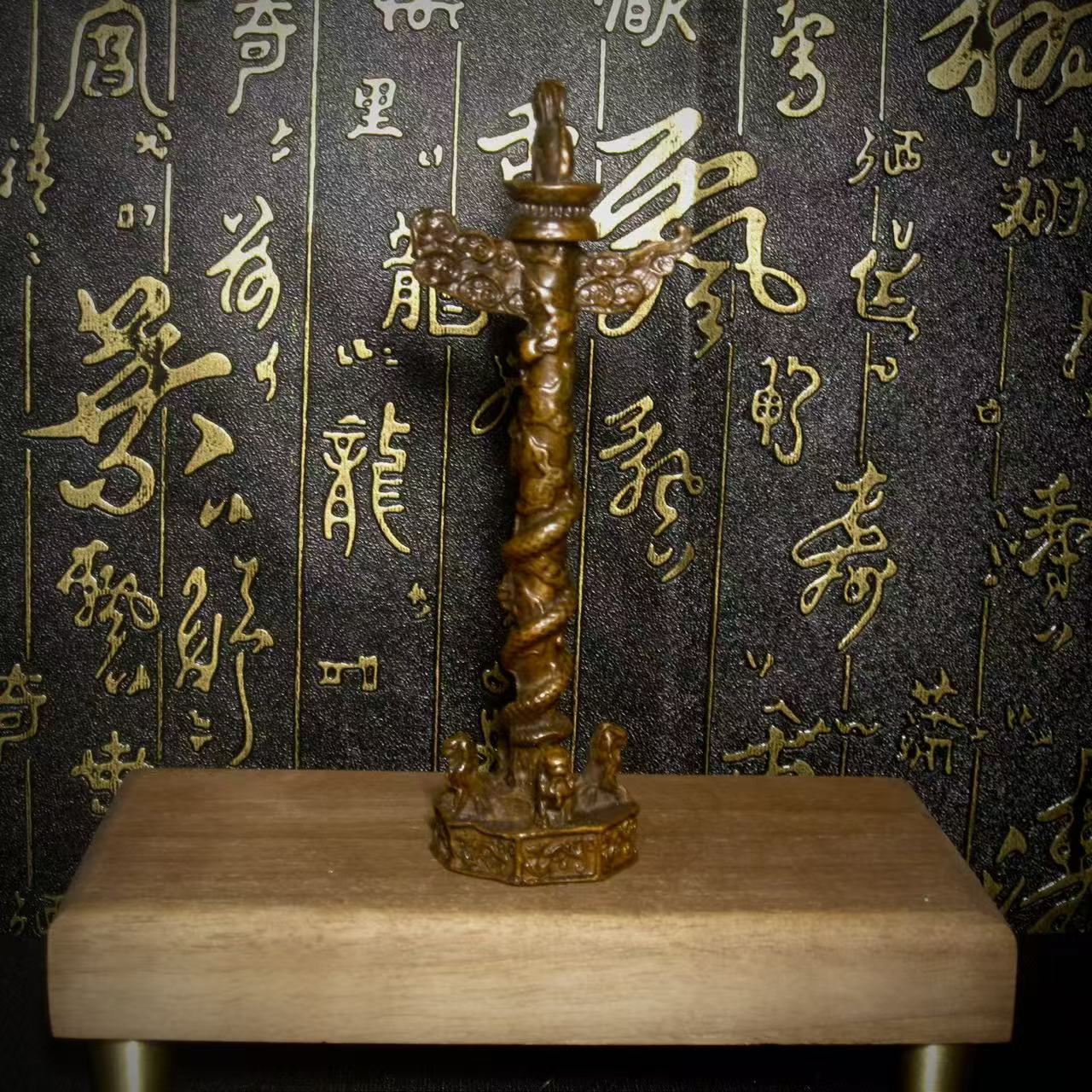 古玩中华天安们流云龙柱居家办公室桌面摆件华表柱摆件复古老铜器