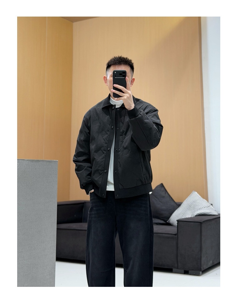 杭州滨江货！简约百搭宽松纯色男士翻领羽绒服90绒636