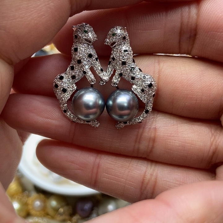 海水珍珠耳饰银S925镶嵌