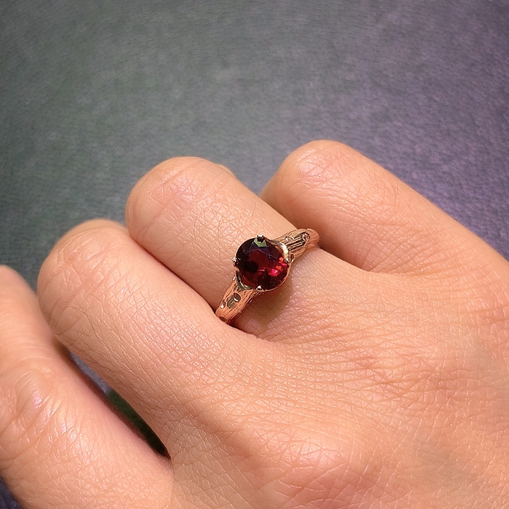 戒指石榴石银S925镶嵌
