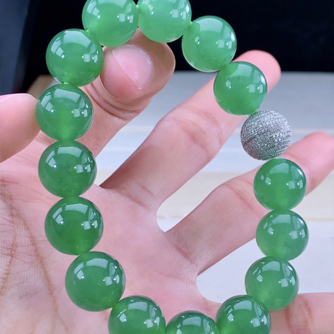 高冰玻起杠光|秋冬必备款有种有色缅甸天然翡翠A货高品质冰绿手串