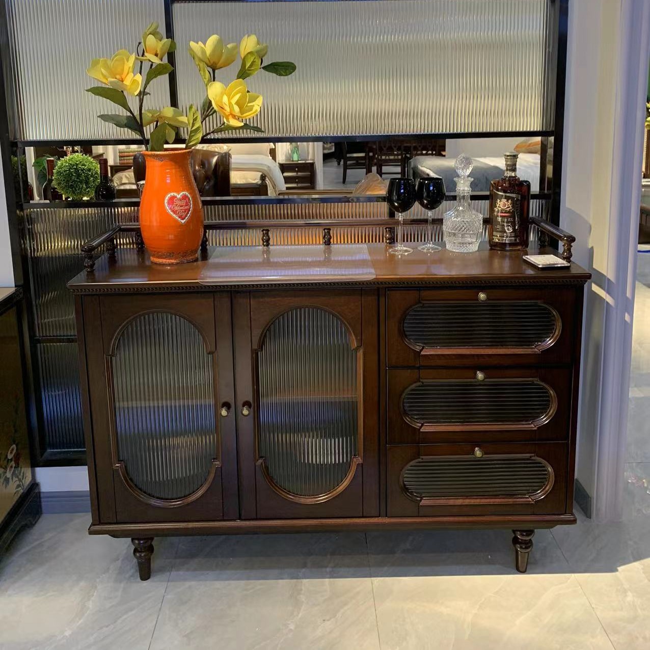 【在线系列】法式中古风高端实木客厅餐边柜储物柜1404*400*1024mm