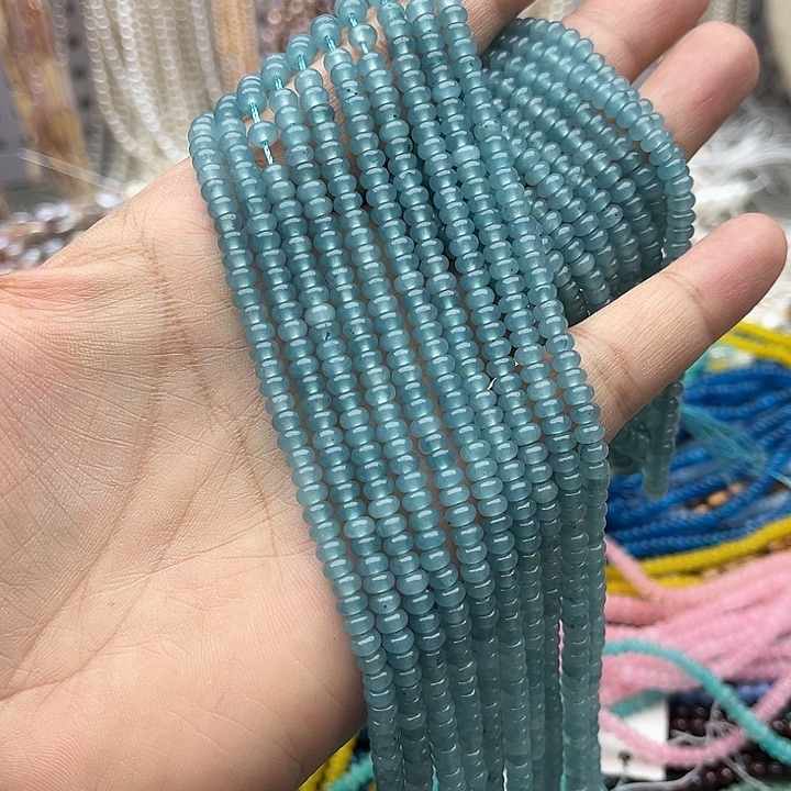 玛瑙/玉髓未镶嵌珠宝半成品一条4/2mm左右蓝水算盘珠