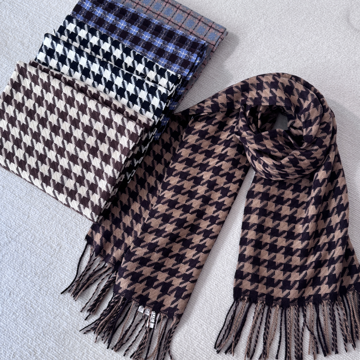 【品品服饰精选】千鸟格保暖围巾秋冬时尚双面百搭针织围脖