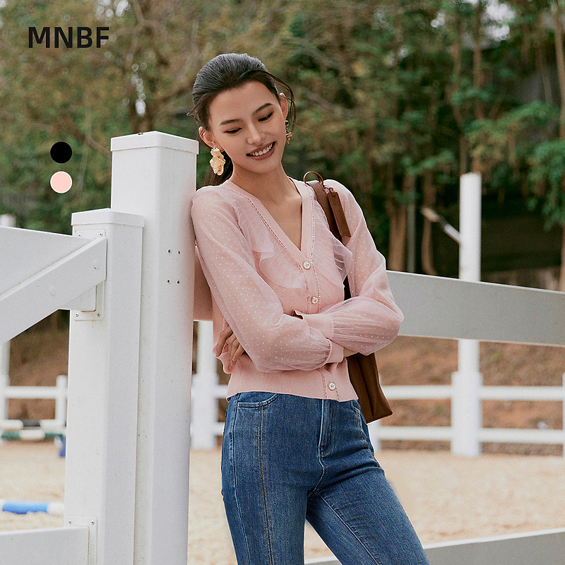 【白姐专属】秋季甜美减龄v领针织开衫上衣MFBM132043