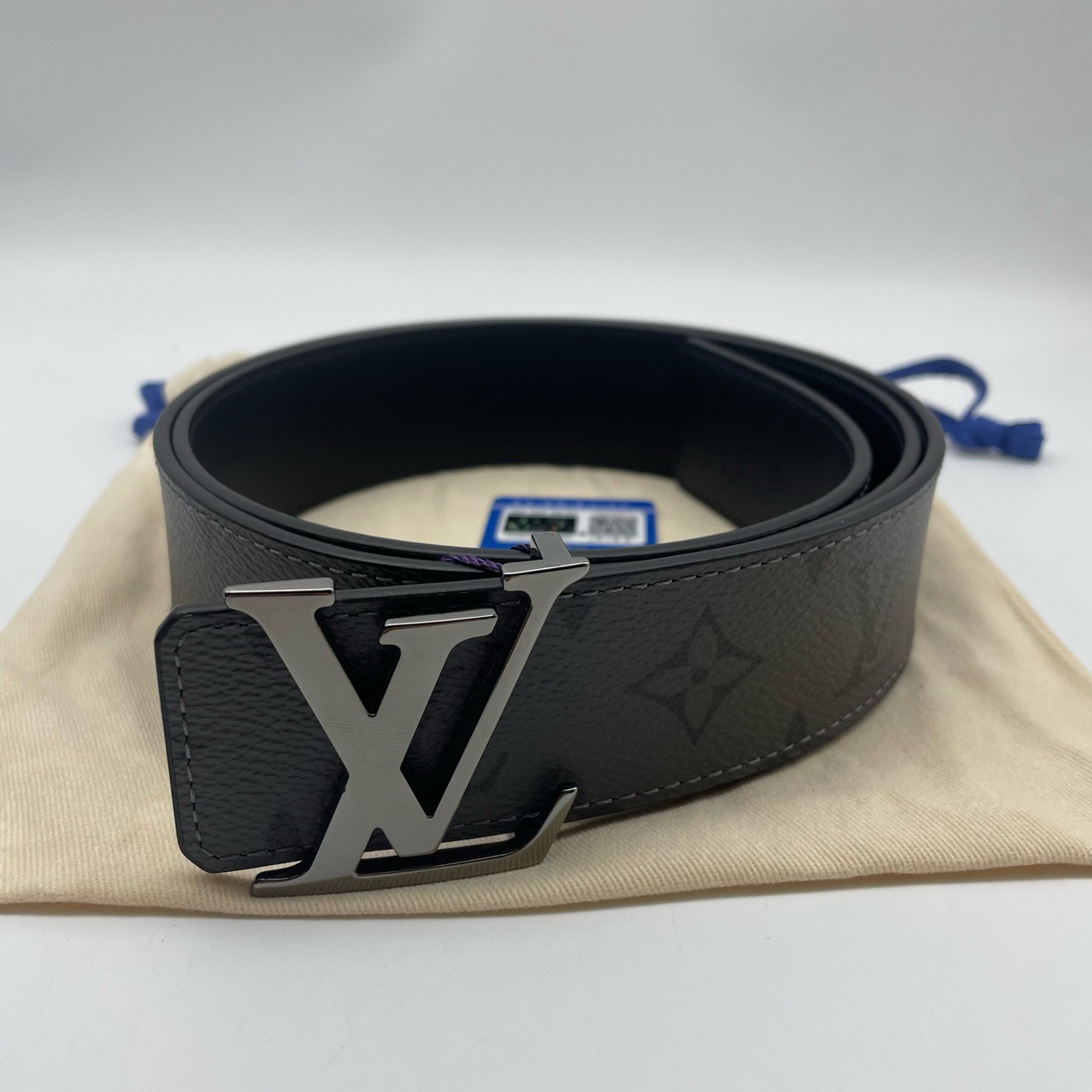 99新 LouisVuitton/路易威登 95码枪扣灰花双面腰带13612950