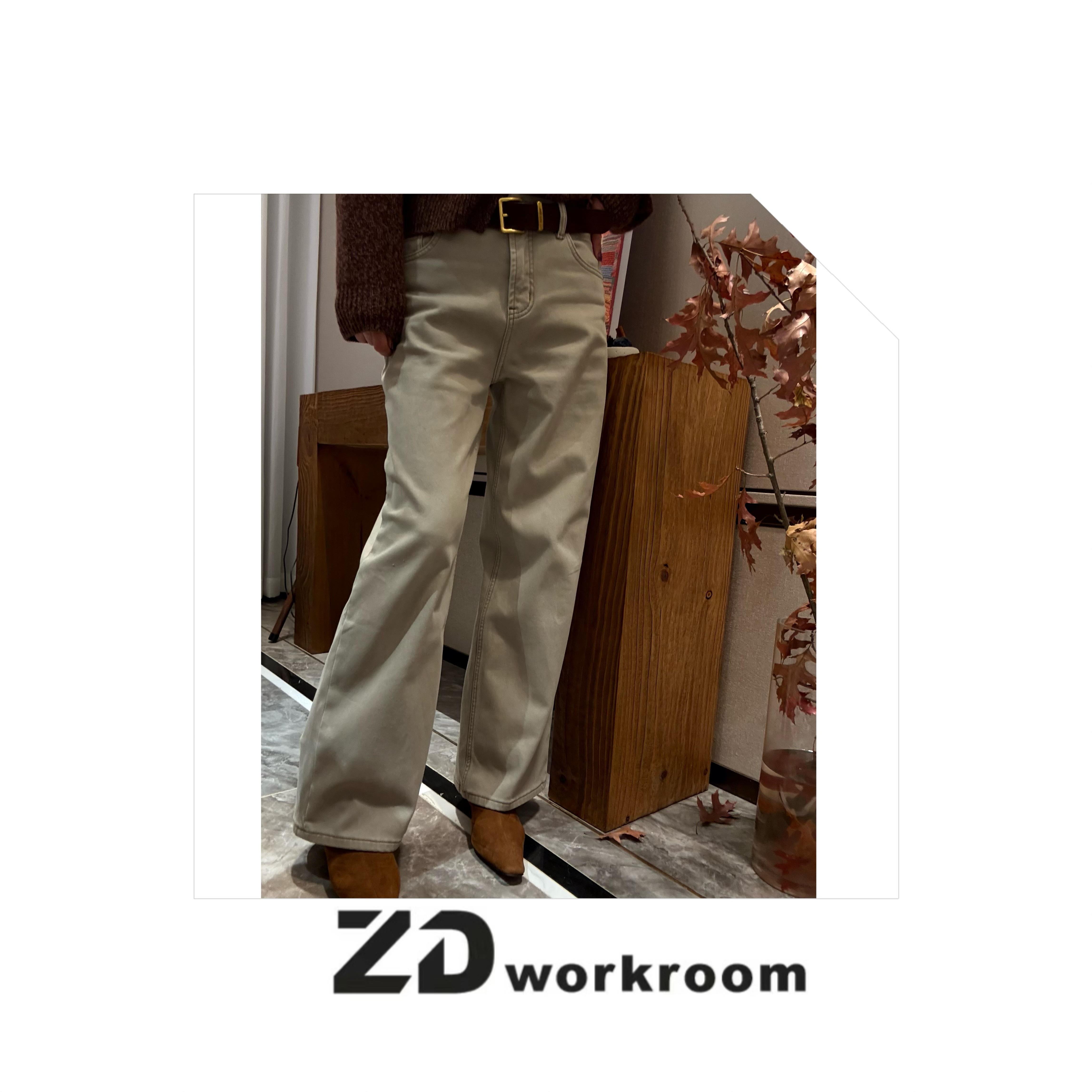 【Z.D/WORKROOM】25/26秋冬订制青石灰色植绒微弹直筒十分牛仔裤