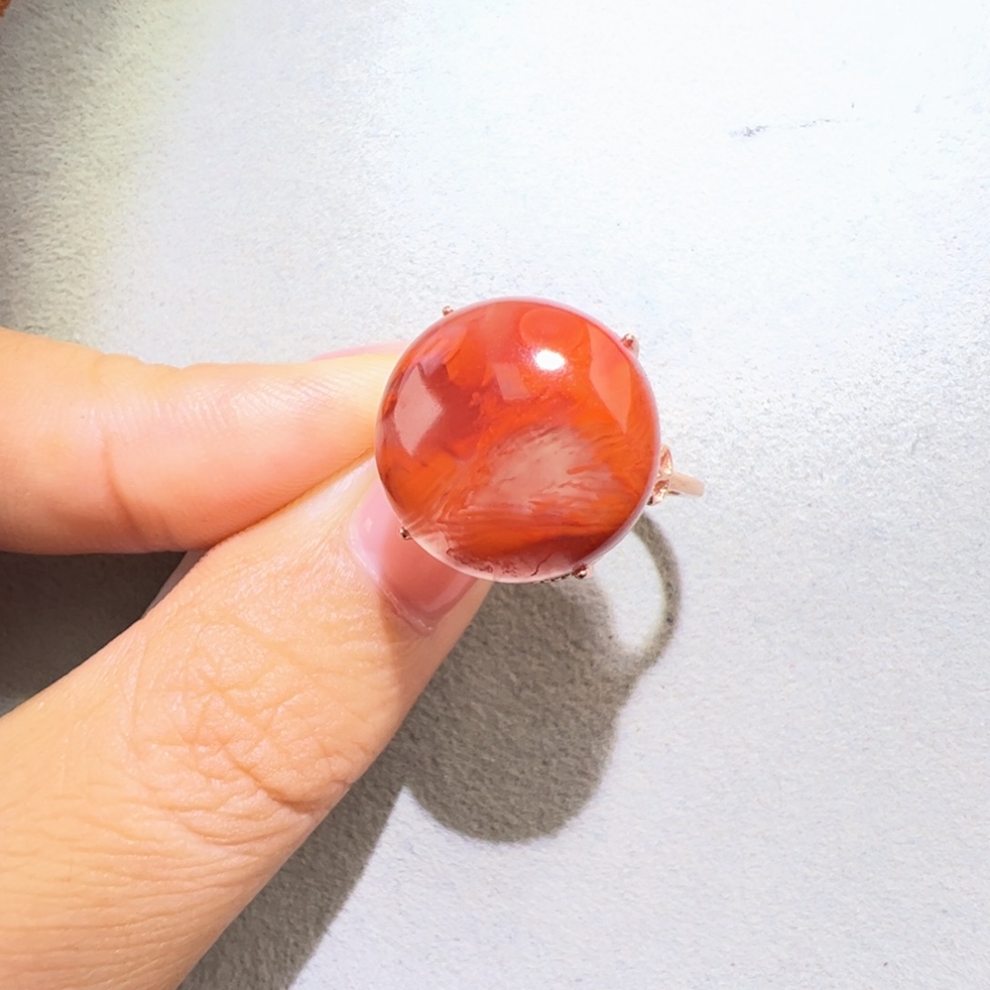 南红玛瑙银S925镶嵌（火焰戒指15mm