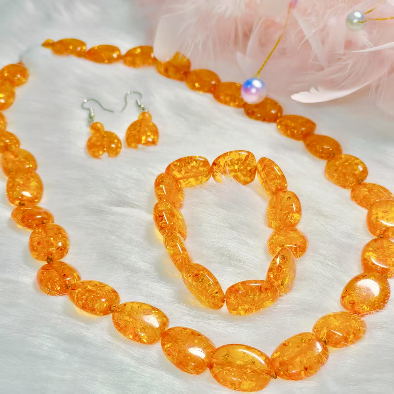 非金属仿珍珠项链  DLZOK三件套仿kaherwa饰品 复古轻奢彩色